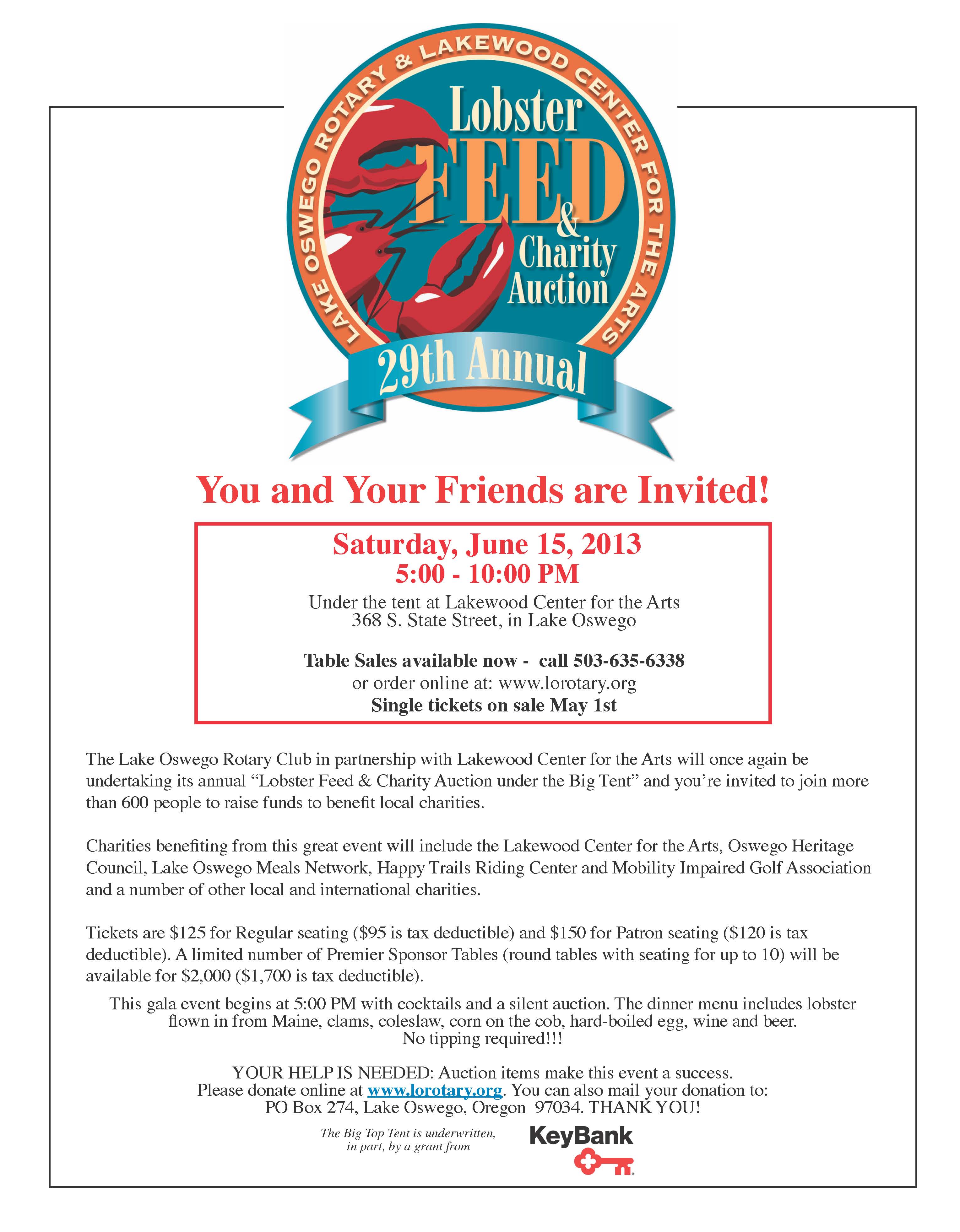 2013 Lake Oswego Rotary Auction flyer